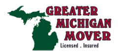 A green and red logo for the greater michigan movers.